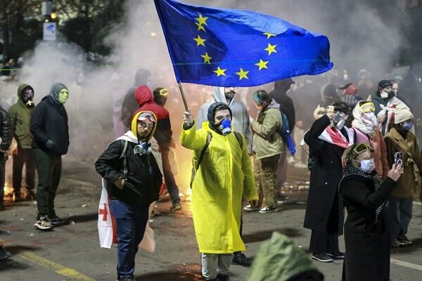 معترضان غربگرا در گرجستان وارد محوطه اقامتگاه رئیس جمهور شدند+ فیلم